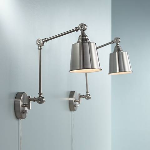 Set of 2 Mendes Brushed Nickel Plug-In Wall Lamps - Image 0