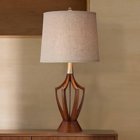 St. Claire Wood Finish Mid-Century Modern Table Lamp - Image 0