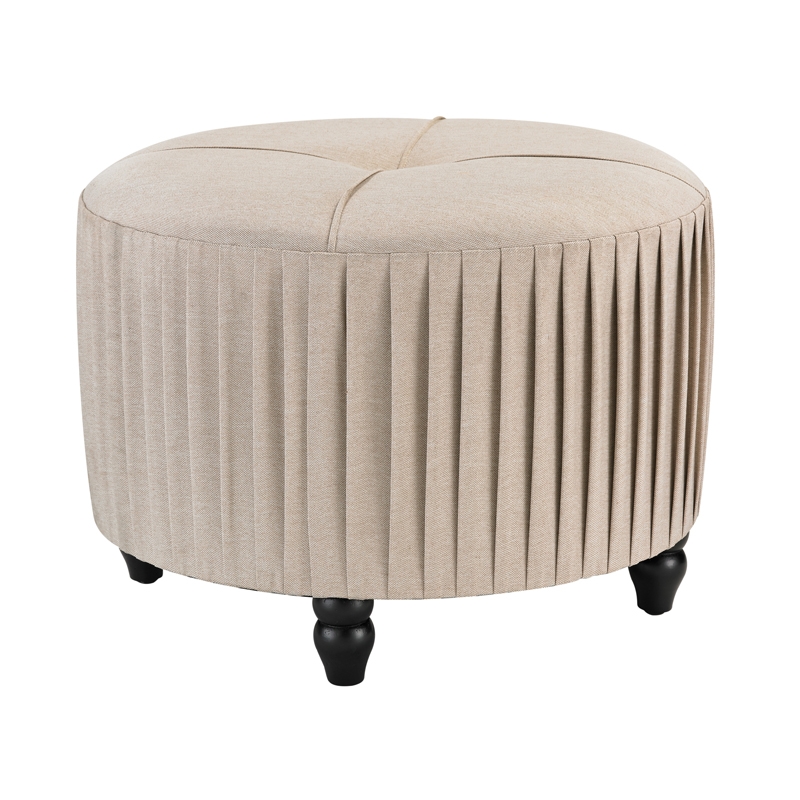 Pleated Ottoman in Natural Linen - Image 0
