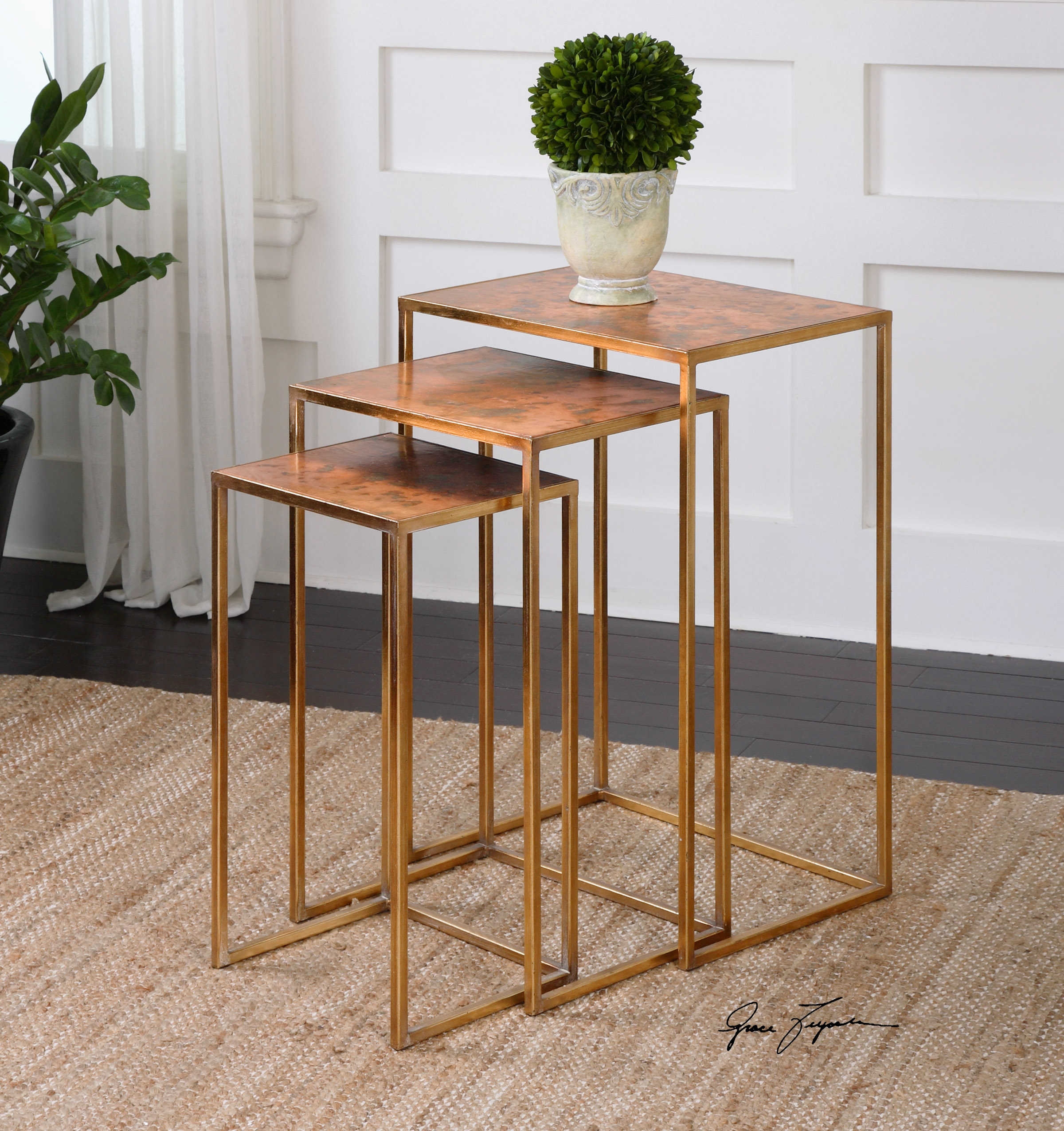 Copres Leaf Iron Piece Nesting Table Set gold, 3 - Image 1