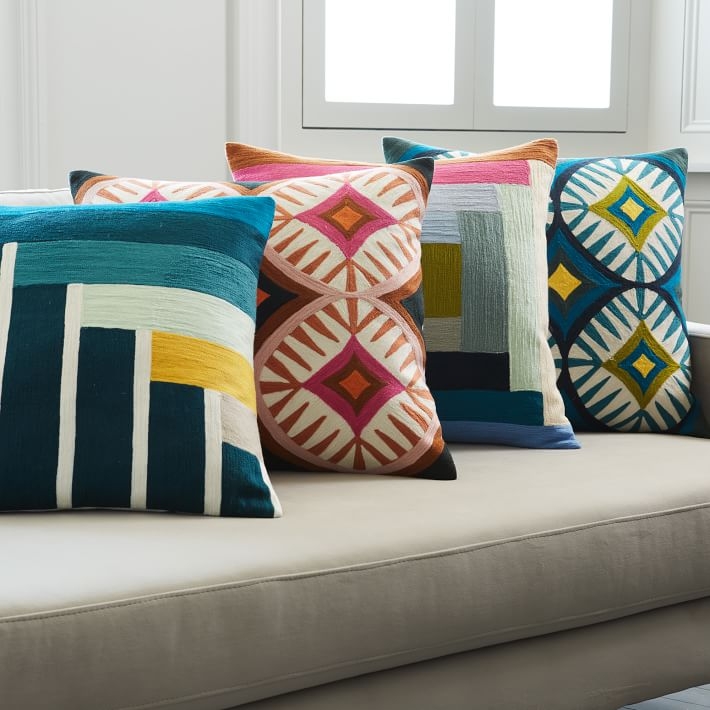 Margo Selby Linear Crewel Pillow Cover - Image 1