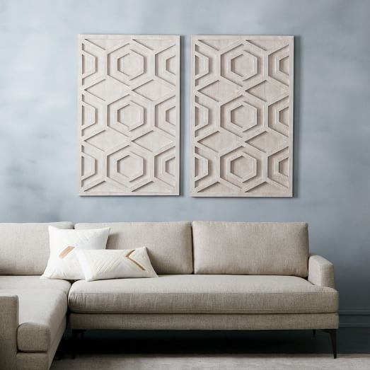 Whitewashed Wood Wall Art - Hexagon, Set of 2 - Image 1