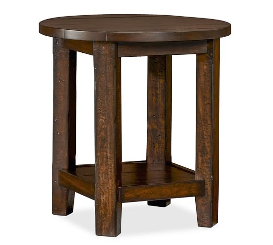 BENCHWRIGHT ROUND SIDE TABLE, RUSTIC MAHOGANY - Image 0