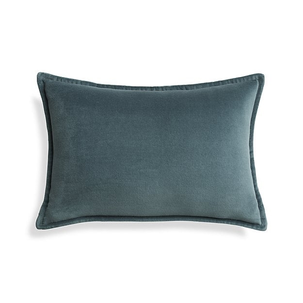 Brenner Slate 18"x12" Velvet Pillow with Feather-Down Insert - Image 0