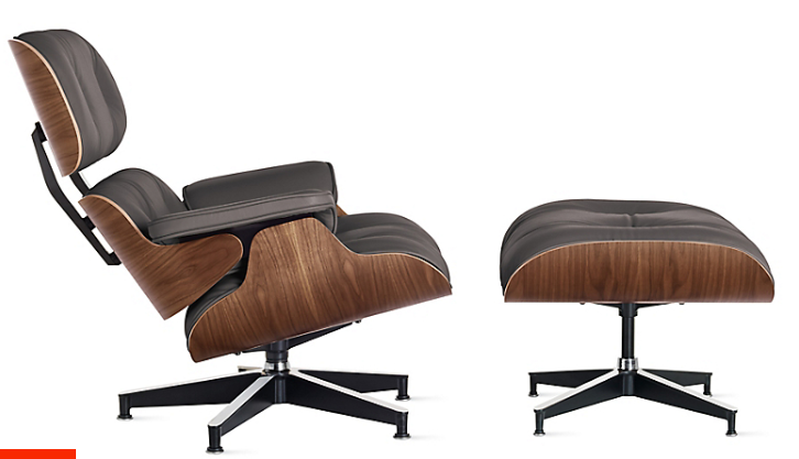Eames® Lounge Chair and Ottoman - Walnut Frame - Vicenza Slate Leather-Standard Size - Image 0