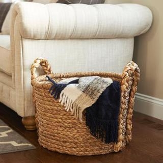 Household Essentials Large Wicker Floor Basket With Braided Handle - Image 1