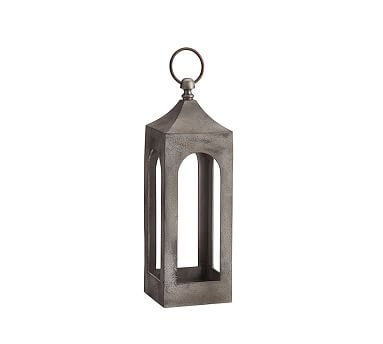 Caleb Handcrafted Metal Indoor/Outdoor Lantern, White Weathered, Small - Image 2