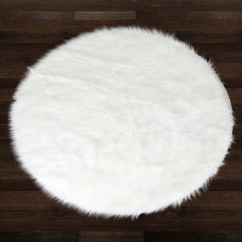 Alair White Round Faux Fur Area Rug - Image 0