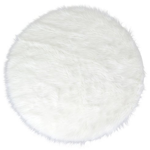 Alair White Round Faux Fur Area Rug - Image 1