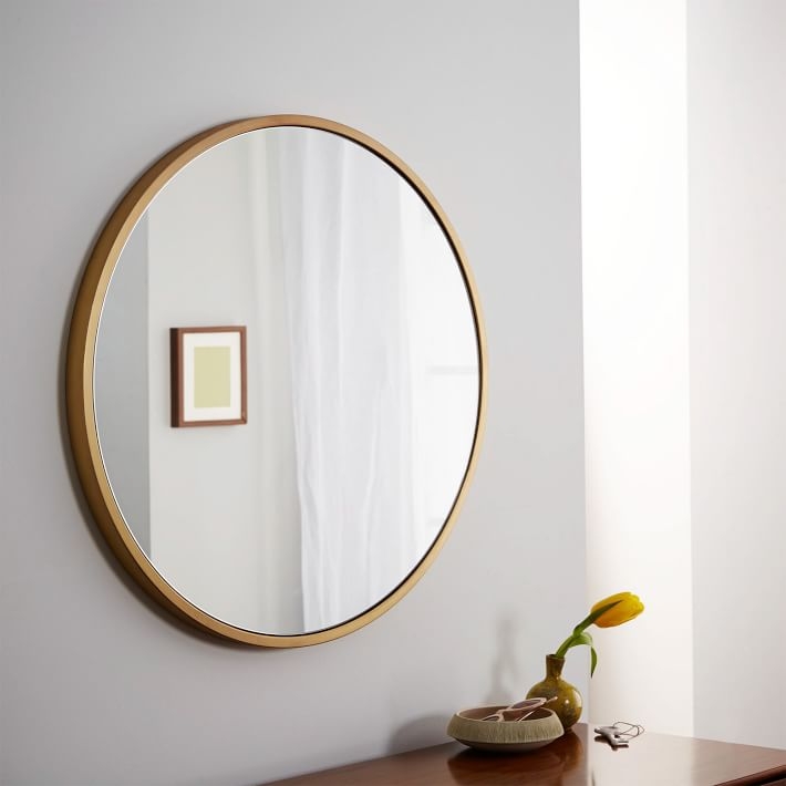 Metal Framed Round Mirror,  Antique Brass - Image 1