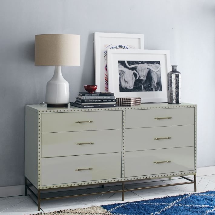 Nailhead 6 Drawer Dresser, Gray Lacquer - Image 3