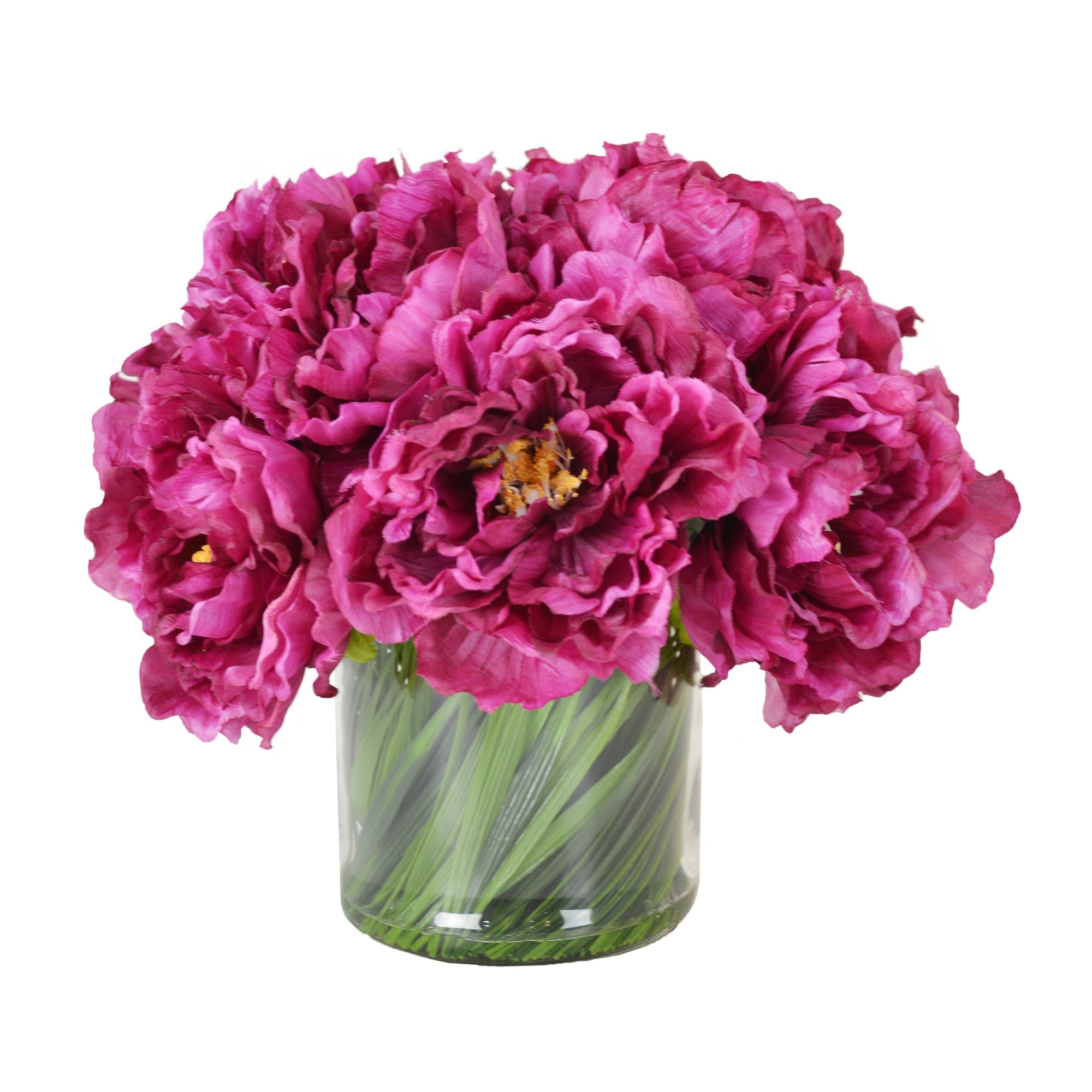 Magenta Peony Bouquet in Acrylic Water Glass Vase - Image 0