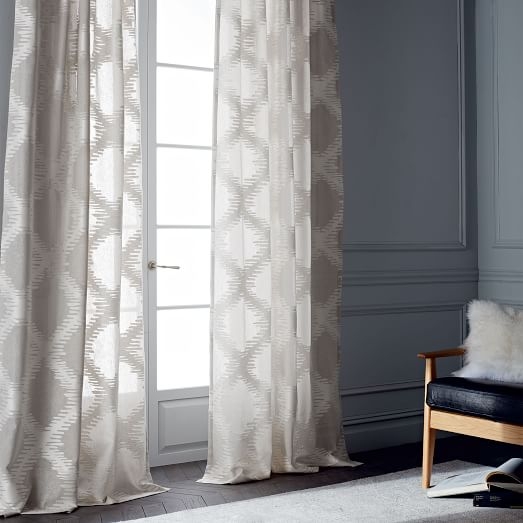 Trellis Clipped Jacquard Curtain - Belgian Flax/Ivory - Image 0