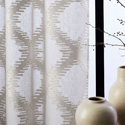 Trellis Clipped Jacquard Curtain - Belgian Flax/Ivory - Image 1