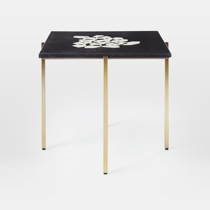 Graphic Marble Inlay Side Table - Hexagons - Image 1