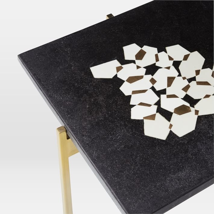 Graphic Marble Inlay Side Table - Hexagons - Image 2