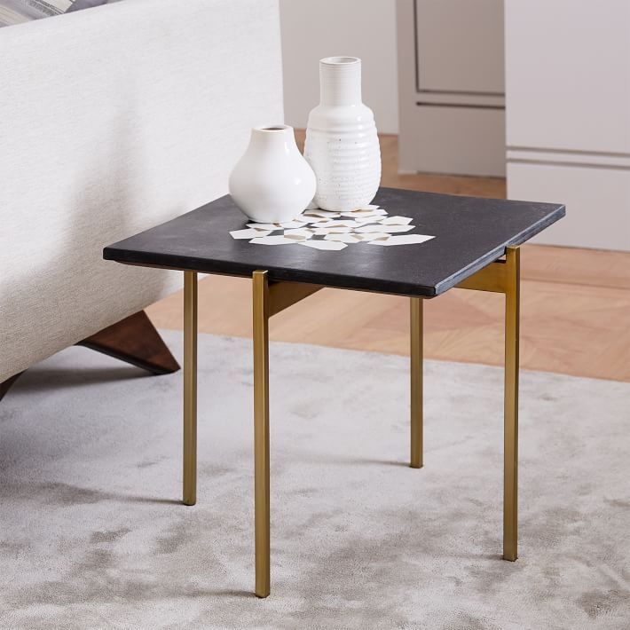 Graphic Marble Inlay Side Table - Hexagons - Image 3