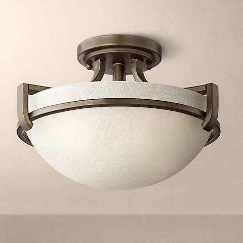 Regency Hill Mallot 13" Wide Bronze and Champagne Glass Ceiling Light - Image 0