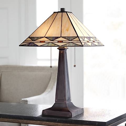 Robert Louis Tiffany 21 1/2" Mission Bronze Art Glass Table Lamp - Image 0