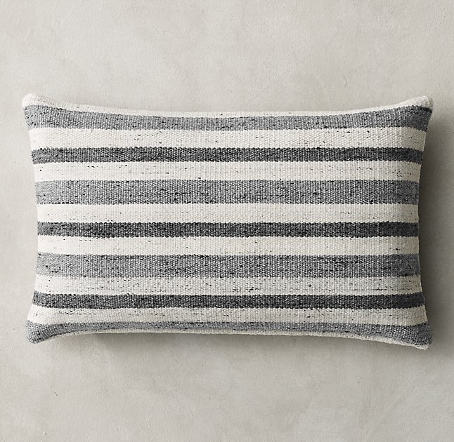 Double Pinstripe Pillow Cover - Lumbar 13x21 - Grey - No Insert - Image 0