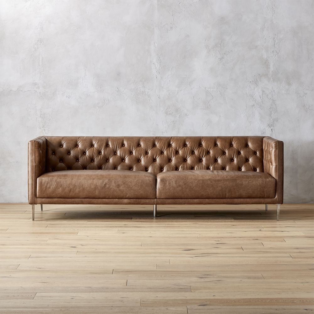 Savile Dark Saddle Brown Leather Tufted Sofa - Image 0