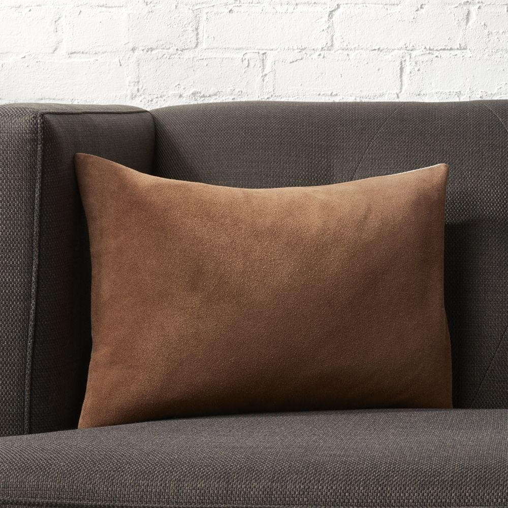 "18""x12"" Loki Brown Suede Pillow with Feather-Down Insert." - Image 0