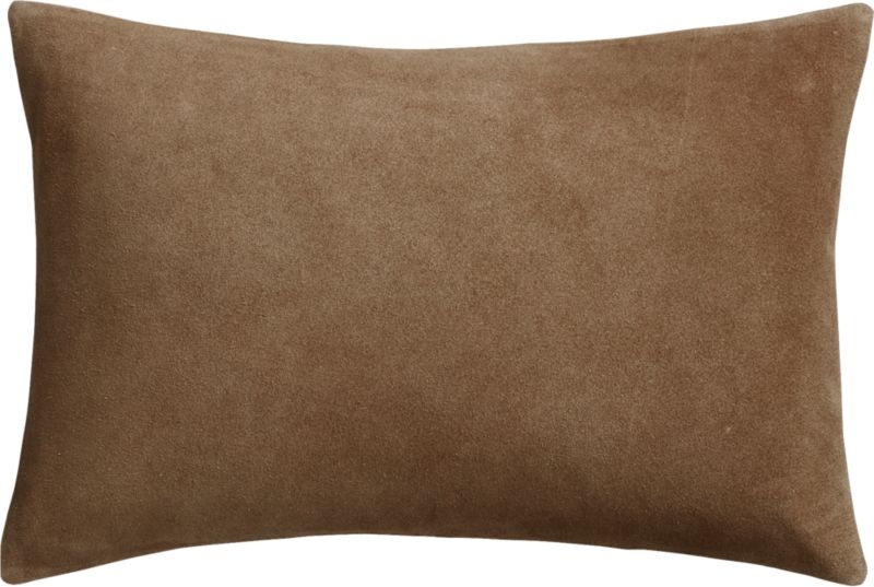 "18""x12"" Loki Brown Suede Pillow with Feather-Down Insert." - Image 1