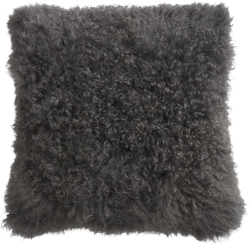 "16"" Mongolian Carbon Sheepskin Pillow with Feather-Down Insert" - Image 2