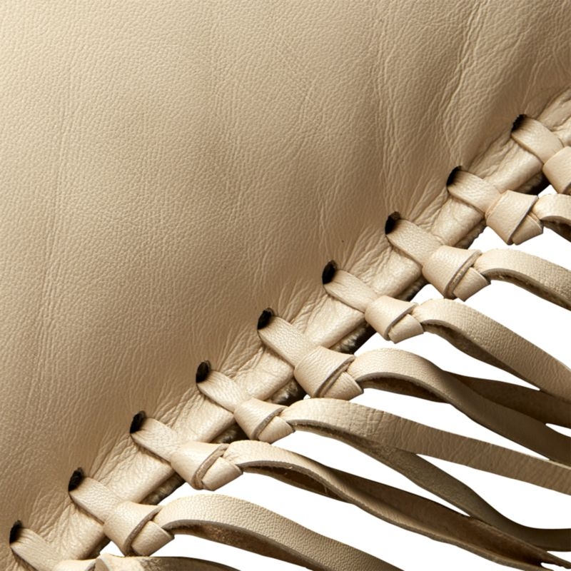 "18""x12"" Leather Fringe Ivory Pillow with Feather-Down Insert" - Image 4