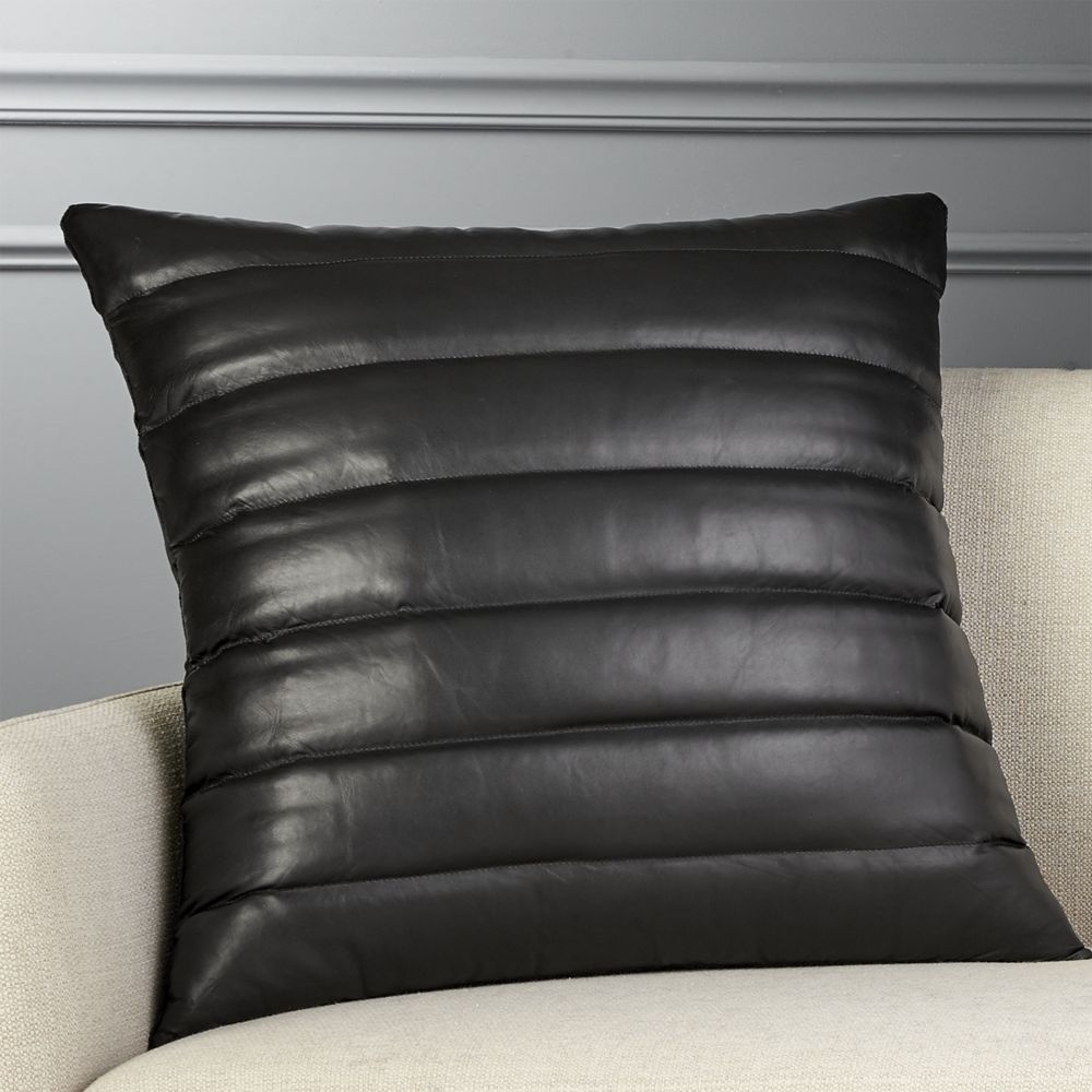 "23"" Izzy Black Leather Pillow with Feather-Down Insert" - Image 0
