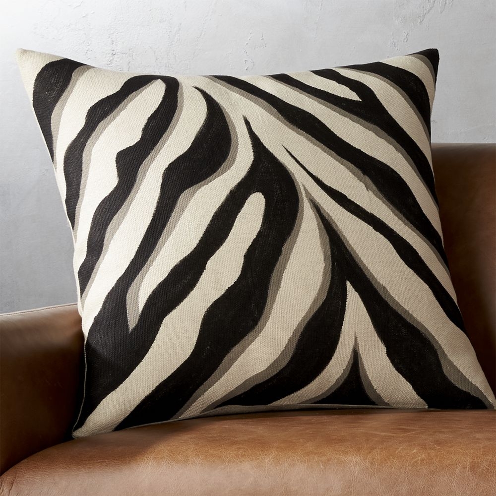 "23"" Handpainted Zebra Pillow with Down-Alternative Insert" - Image 0
