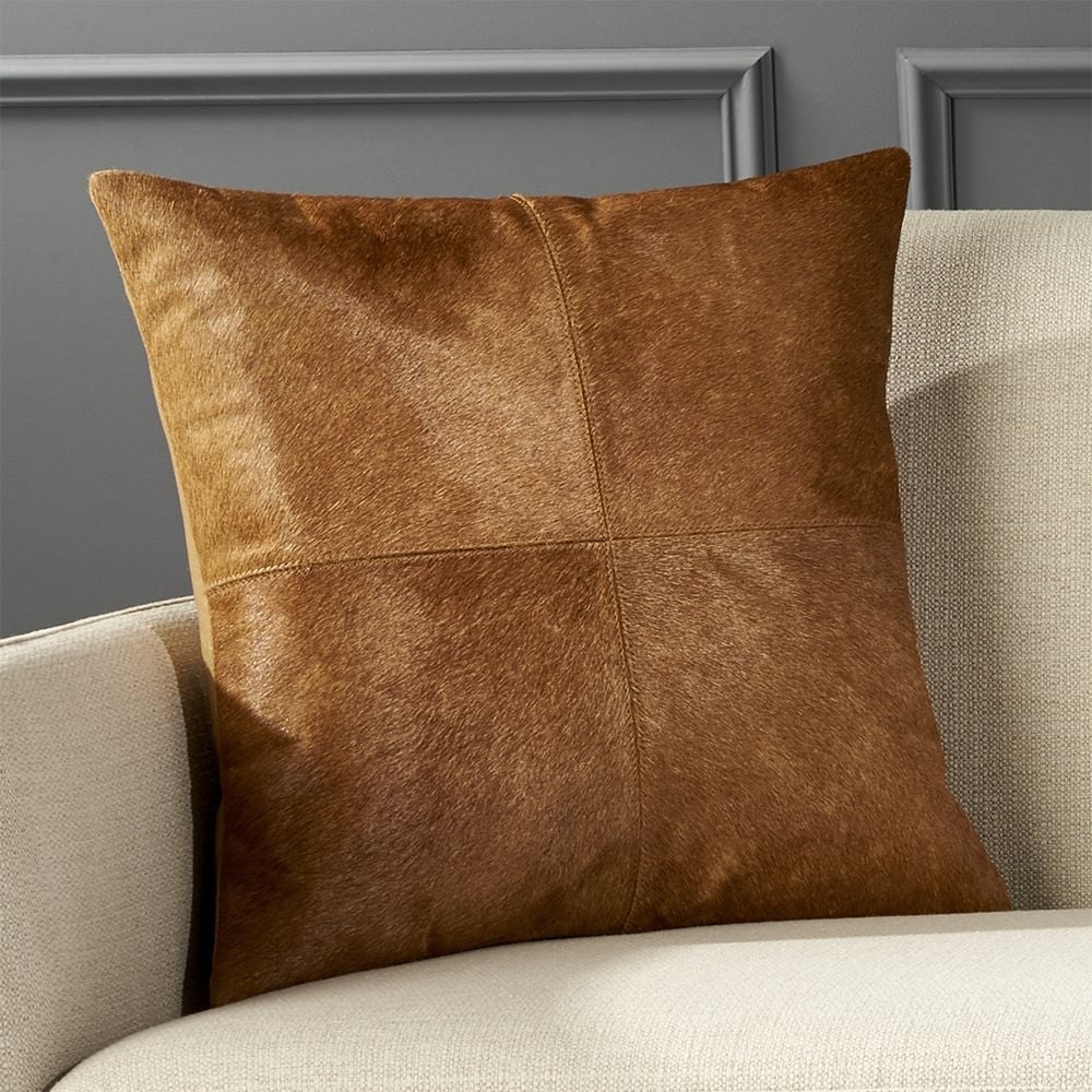 "18" Light Brown Cowhide Pillow with Down-Alternative Insert" - Image 1