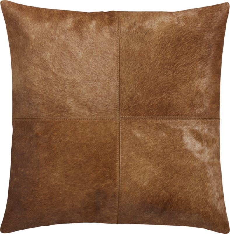 "18" Light Brown Cowhide Pillow with Down-Alternative Insert" - Image 0
