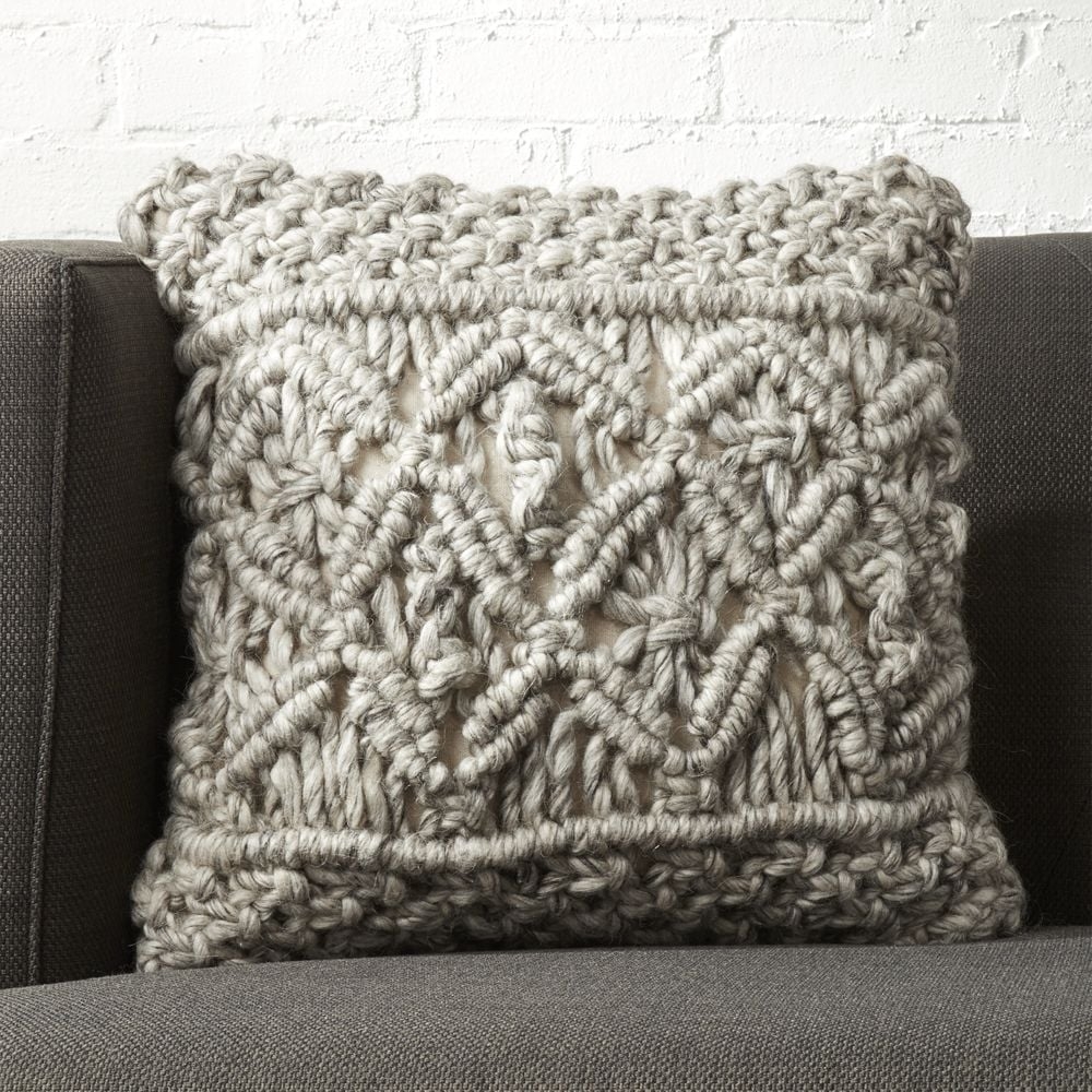 "16"" Esther Grey Knit Pillow with Feather-Down Insert" - Image 0