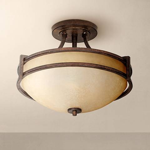 Franklin Iron Oak Valley 18" Wide Bronze and Scavo Glass Ceiling Light - Image 0