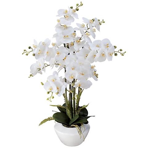 White Phalaenopsis Orchid 29"H Faux Floral Arrangement - Image 0
