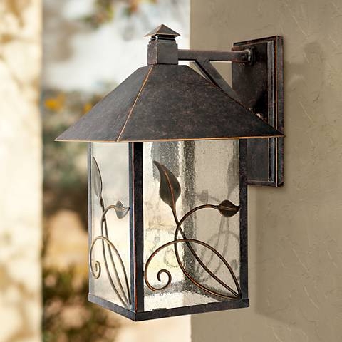 Franklin Iron French Garden 15" Seeded Glass Bronze Outdoor Wall Light - Image 0