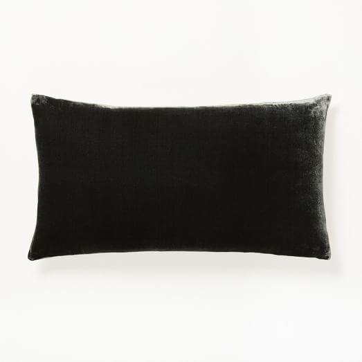 Luxe Velvet Lumbar Pillow Cover - New Charcoal - Image 0