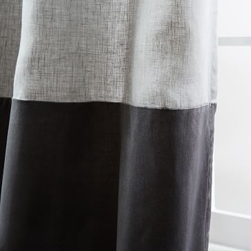 Linen Velvet Colorblock Curtain, Platinum/Iron, 48"X108" - Image 1