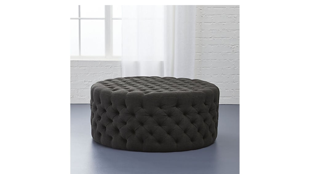 tufted natural ottoman - Image 0
