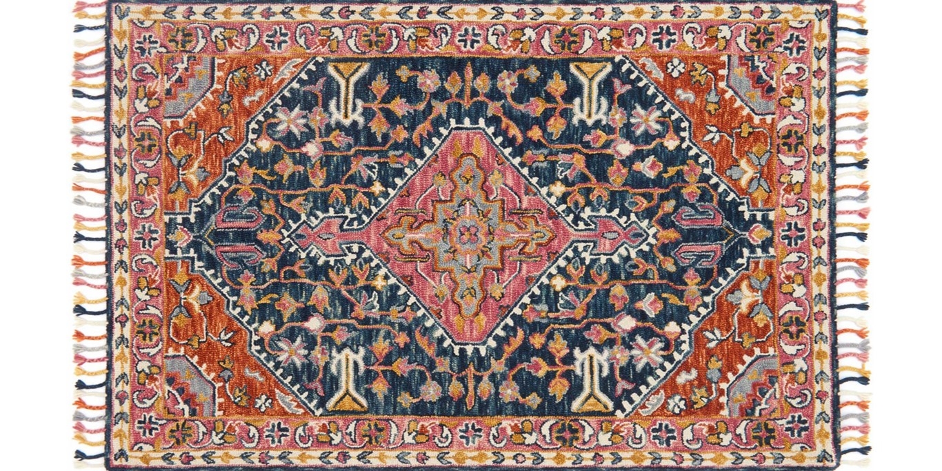 Zharah Hand-Hooked Navy/Pink Area Rug - Image 0