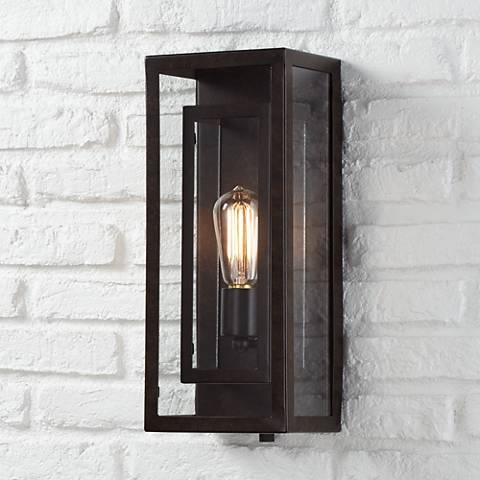 Possini Euro Double Box 15 1/2" Glass and Bronze Outdoor Wall Light - Image 0