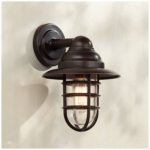 John Timberland Marlowe 13 1/4" High Bronze Cage Outdoor Wall Light - Image 0