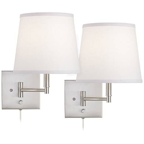 360 Lighting Lanett Brushed Nickel Swing Arm Plug-In Wall Lamps Set of 2 - Image 0