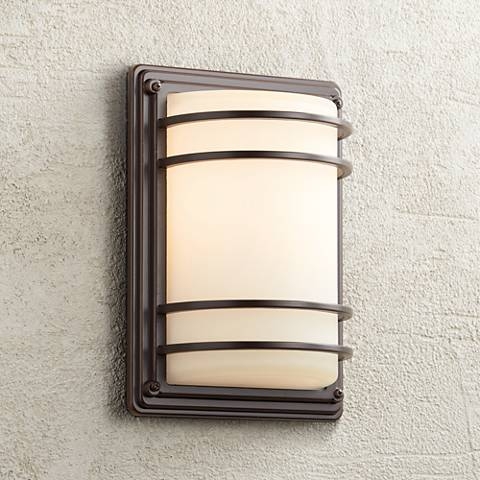 John Timberland Habitat 11" High Bronze Opal Glass Outdoor Wall Light - Image 0
