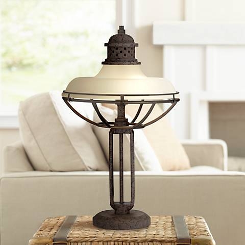 Franklin Iron Works 26 1/2" Dome Glass And Metal Industrial Table Lamp - Image 0