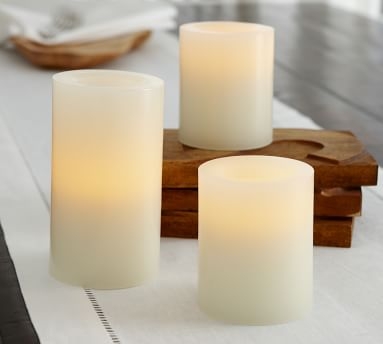 Flameless Wax Pillar Candle - Ivory, 3" x 4.5" - Image 1
