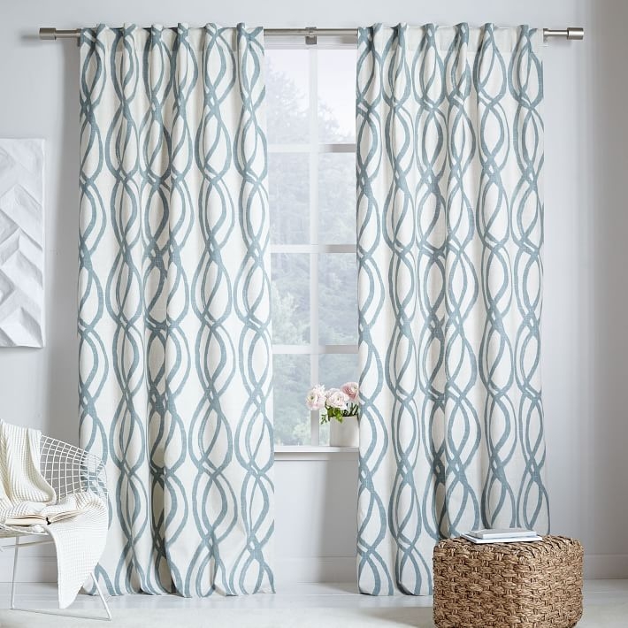 Cotton Canvas Scribble Lattice Curtain, Set of 2, Blue Sage, 48"x96" - Image 0
