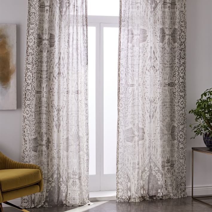 Sheer Cotton Distressed Medallion Curtains (Set of 2) - Cloudburst - Image 0