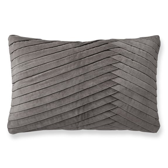 Pleated Velvet Lumbar Pillow Cover, Steeple Gray - Image 0